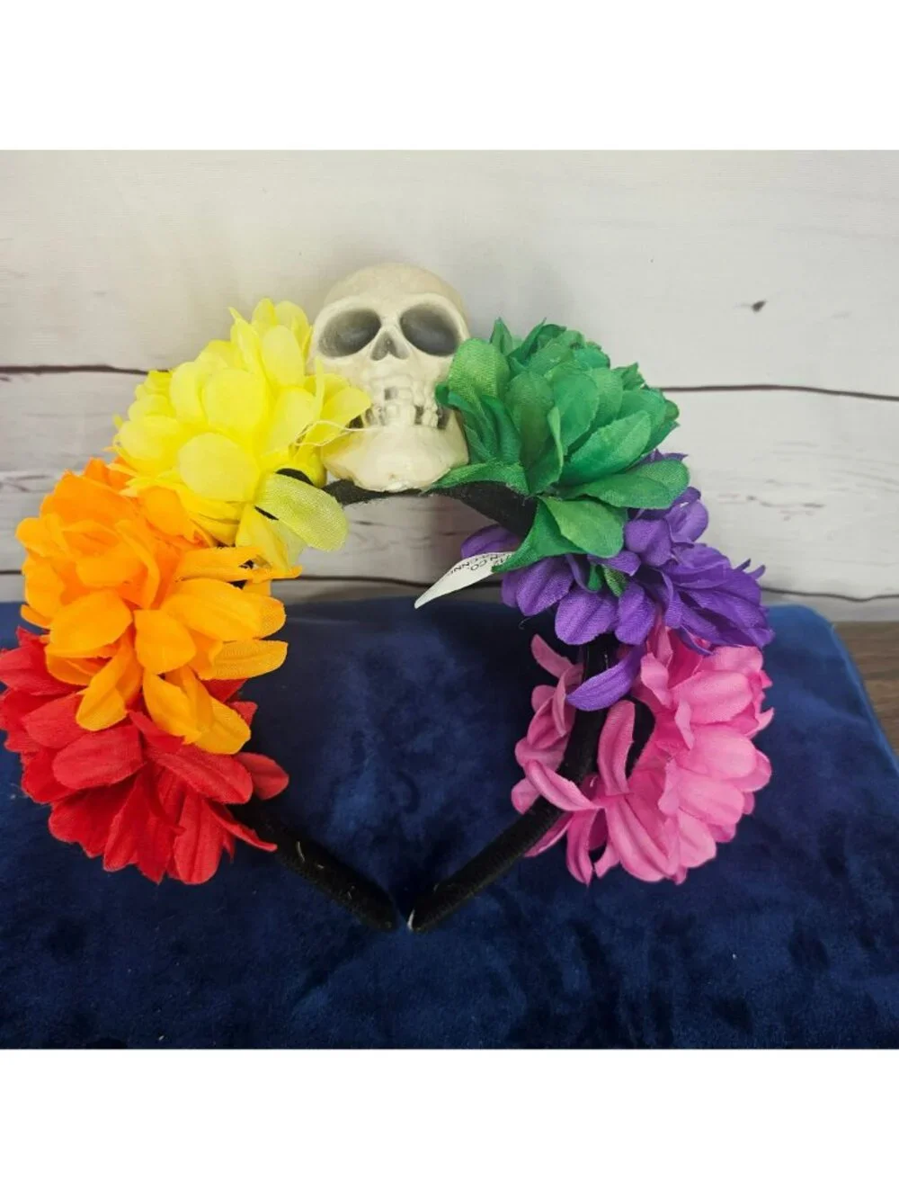 Rainbow Skull Floral Headband Artificial Flowers Day Of The Dead Halloween